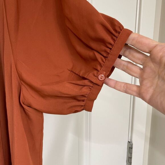 NWT Abercrombie & Fitch Rust Orange Peasant Blouse with Puff Sleeves size Small - Picture 7 of 8